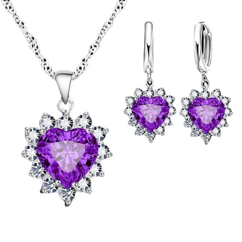 Heart Necklace & Earrings Set - Bridal Jewelry Gift