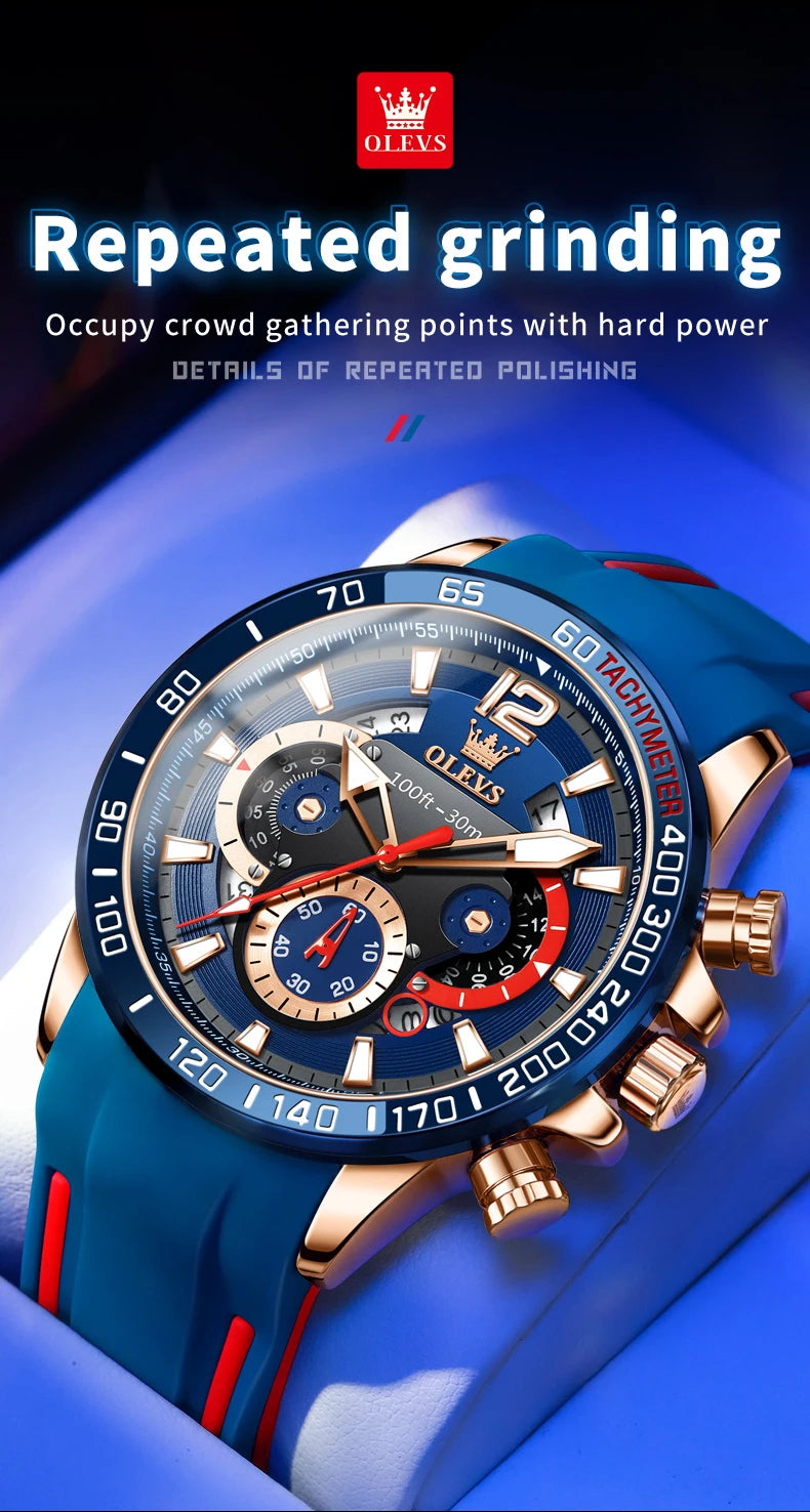 OLEVS 9936 Men's Watch - Luxury, Silicone Strap, Waterproof, Chronograph, Night Light