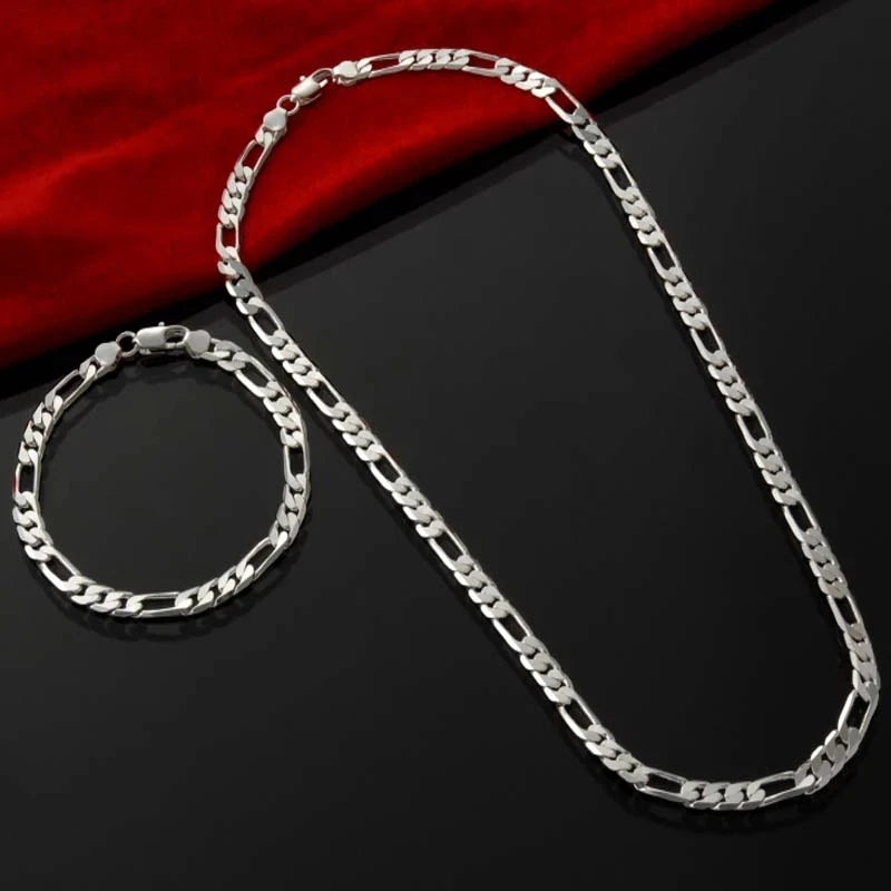 925 Sterling Silver 4mm Chain Necklace & Bracelet Set