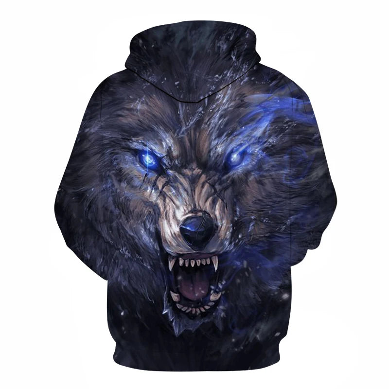 Wolf 3D Print Hoodie - Polyester O-Neck Oversized Streetwear