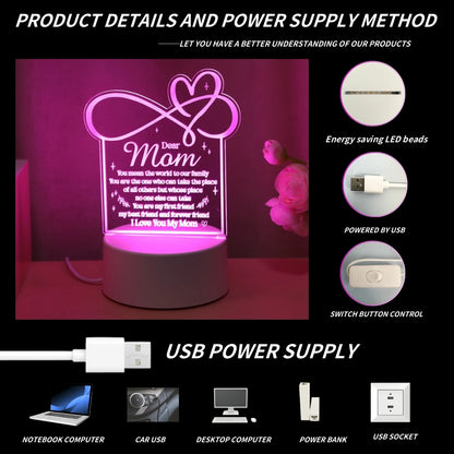 Love Mom USB Night Light – Card Shape, Pink Glow