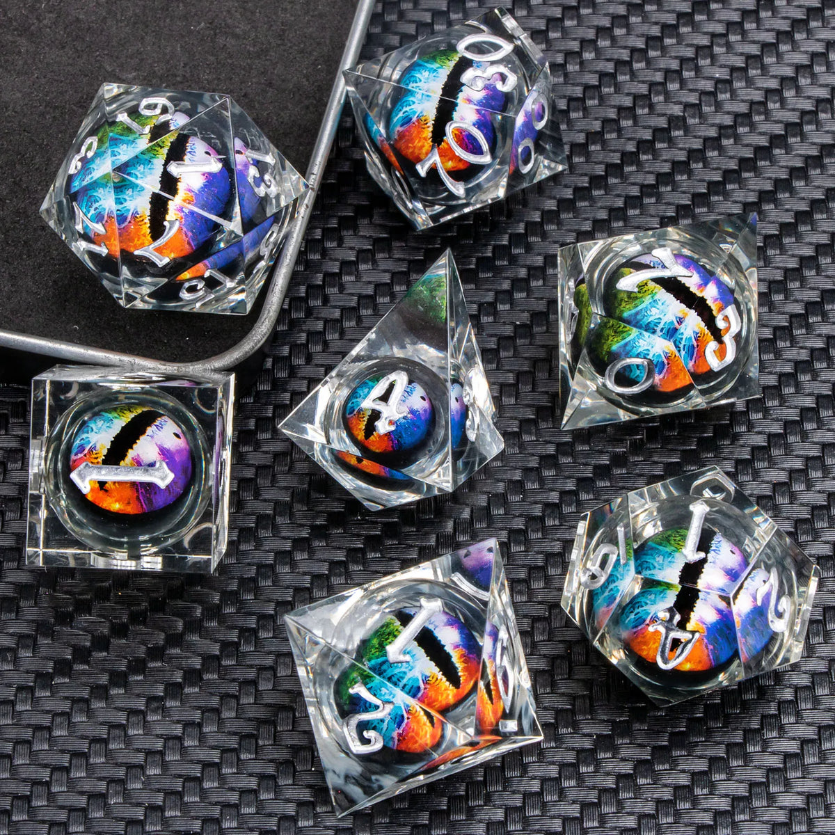 Sharp-Edge Resin Liquid-Core Dice Set for D&D and RPG Games