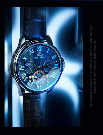 OLEVS 7013 Men's Watch - Moon Phase, Mechanical Automatic, Hollow Flywheel, Waterproof