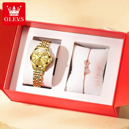 OLEVS 3620 Luxury Diamond Watch - Auto Calendar, Waterproof, Bracelet Set