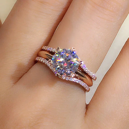 Rose Gold Cubic Zirconia Ring - 6 Claw Engagement Band