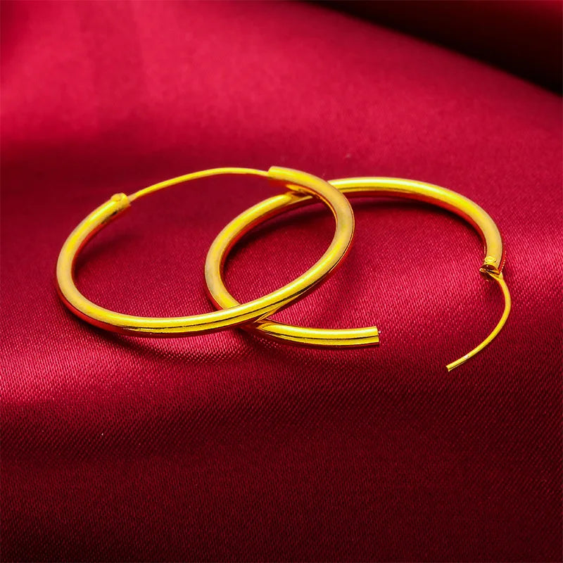 Women's 24K Gold Shiny Large Earrings (20-30mm), AU999 | Engraved "Entropy" with mechanical motifs.