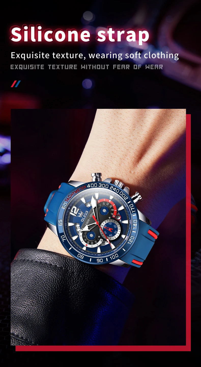 OLEVS 9936 Men's Watch - Luxury, Silicone Strap, Waterproof, Chronograph, Night Light