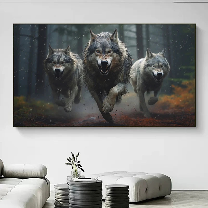 Running Wolf Canvas Poster - Waterproof Ink Spray Painting Wall Art