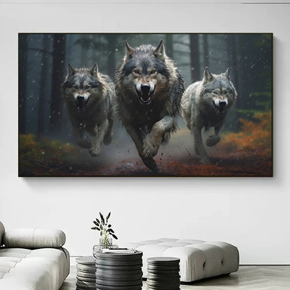 Running Wolf Canvas Poster - Waterproof Ink Spray Painting Wall Art