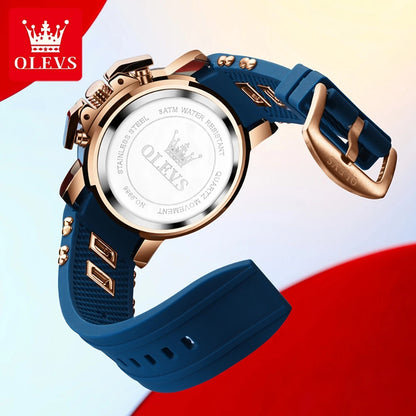 OLEVS 9986 Men's Watch - 51mm Large Dial, Silicone Strap, Waterproof, Chronograph, Luminous