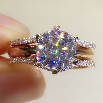 Rose Gold Cubic Zirconia Ring - 6 Claw Engagement Band