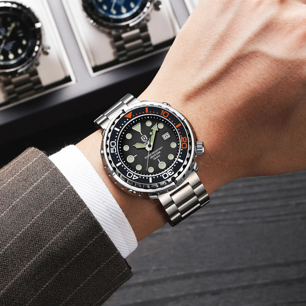 QINGXIYA Men’s Quartz Watch with Luminous Hands and Calendar