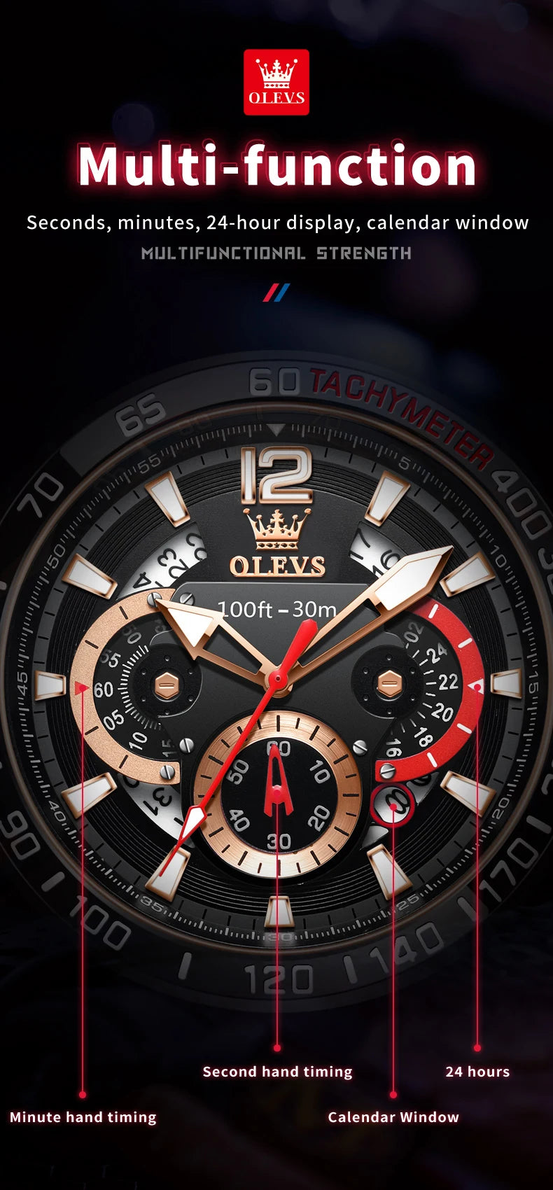 OLEVS 9936 Men's Watch - Luxury, Silicone Strap, Waterproof, Chronograph, Night Light