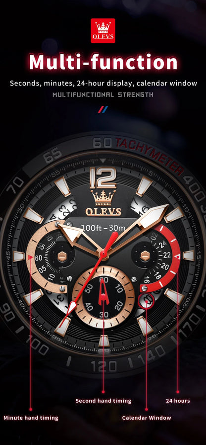 OLEVS 9936 Men's Watch - Luxury, Silicone Strap, Waterproof, Chronograph, Night Light