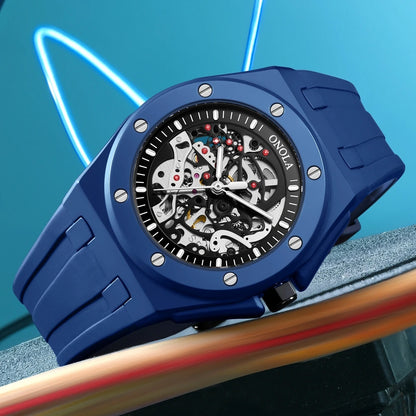 ONOLA Men’s Skeleton Automatic Mechanical Watch with Silicone Band