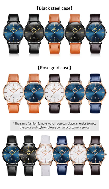 OLEVS 5869 Men's Watch - Ultra Thin 6.5mm, Minimalist, Leather Strap, Waterproof, Auto Date