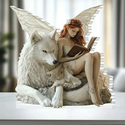 Wolf and Fairy Acrylic Plaque - 20x20cm 2D Desktop Decor Sign