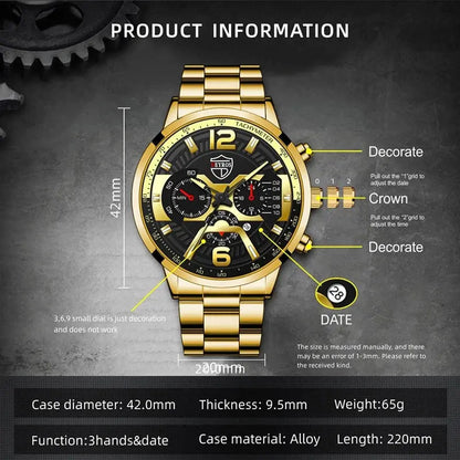 DEYROS Men's Fashion Quartz Watch - Stainless Steel Band, Numberless Dial, Casual Business