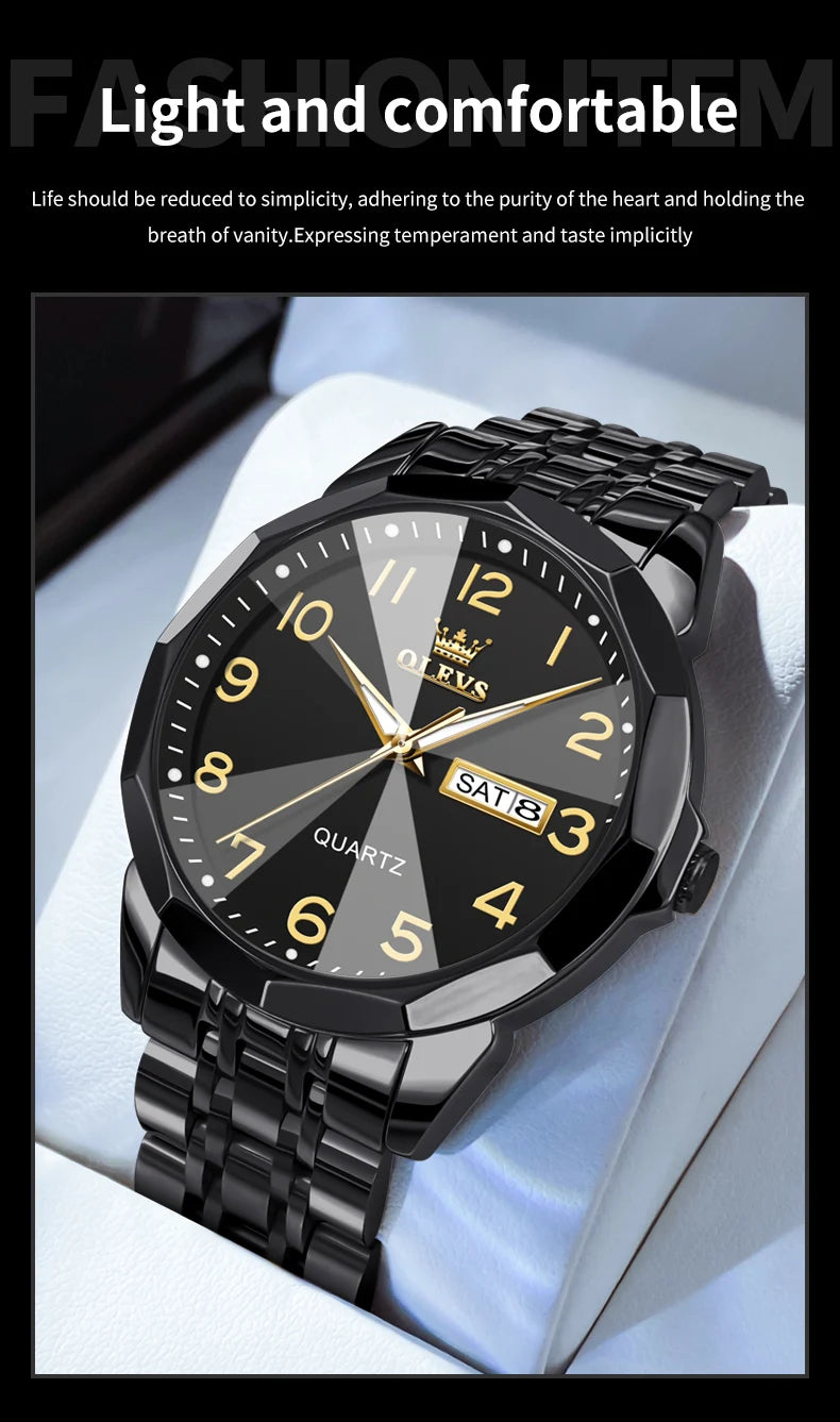 OLEVS 9931 Men's Watch - Rhombus Mirror, Waterproof, Luminous, Stainless Steel, Date Week