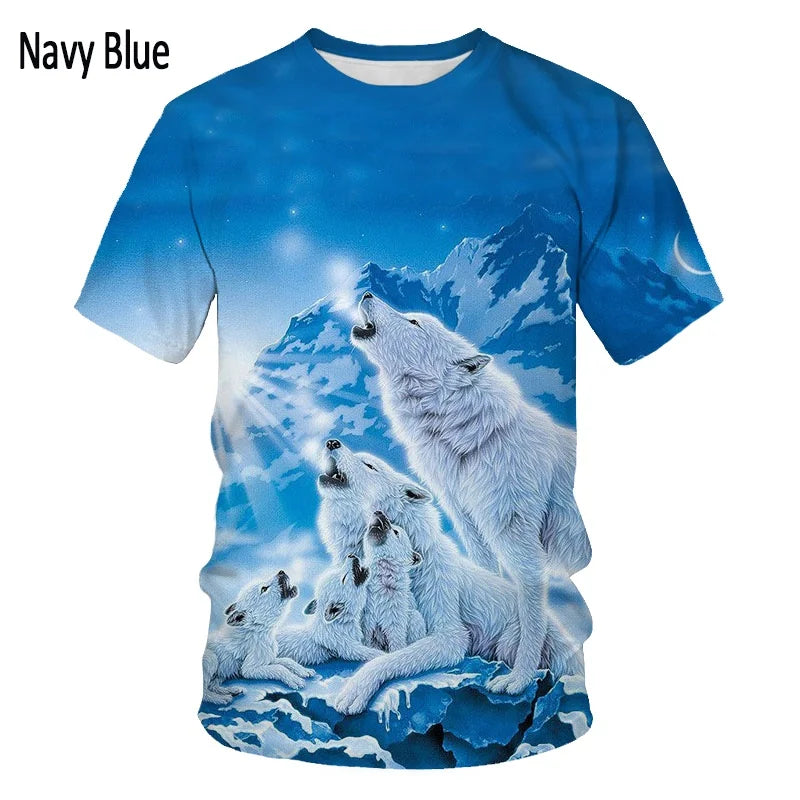 3D Wolf Printed T-Shirt - Polyester Spandex Short Sleeve Graphic Tee