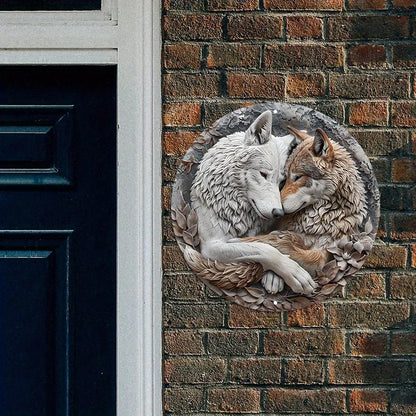 Wolf Couple Metal Wall Art - 8" Aluminum Round