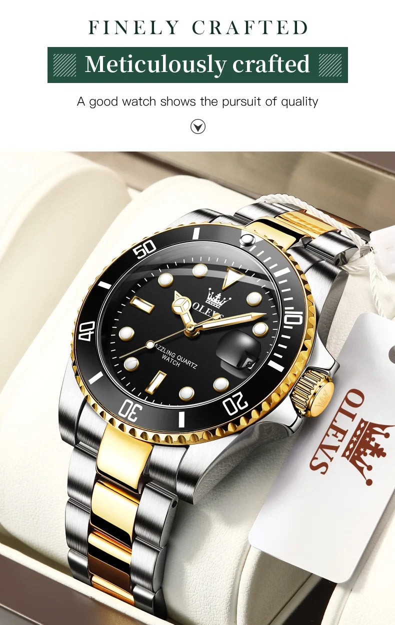 OLEVS 5885 Men's Watch - Luxury, One-Way Rotating Outer Ring, Auto Date, Waterproof, Quartz