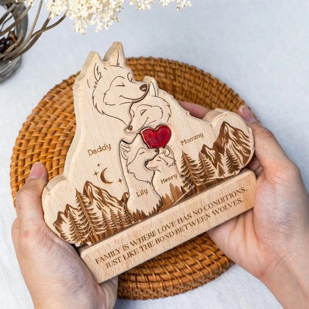 Personalized Wooden Wolf Family Puzzle - 4-6 inches, 0.7 inch Thick Custom