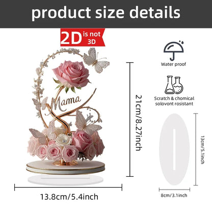 8" Acrylic Rose 'MOM' Standing Decoration – Love Theme, Pastoral Style