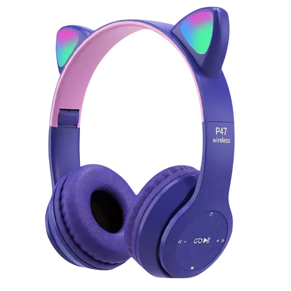 Cat Ear Wireless Headphones - LED Glow Light, Bluetooth 5.0, Kids & Adults