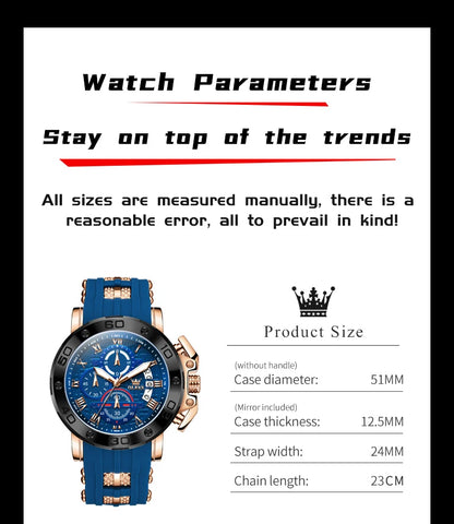 OLEVS 9986 Men's Watch - 51mm Large Dial, Silicone Strap, Waterproof, Chronograph, Luminous
