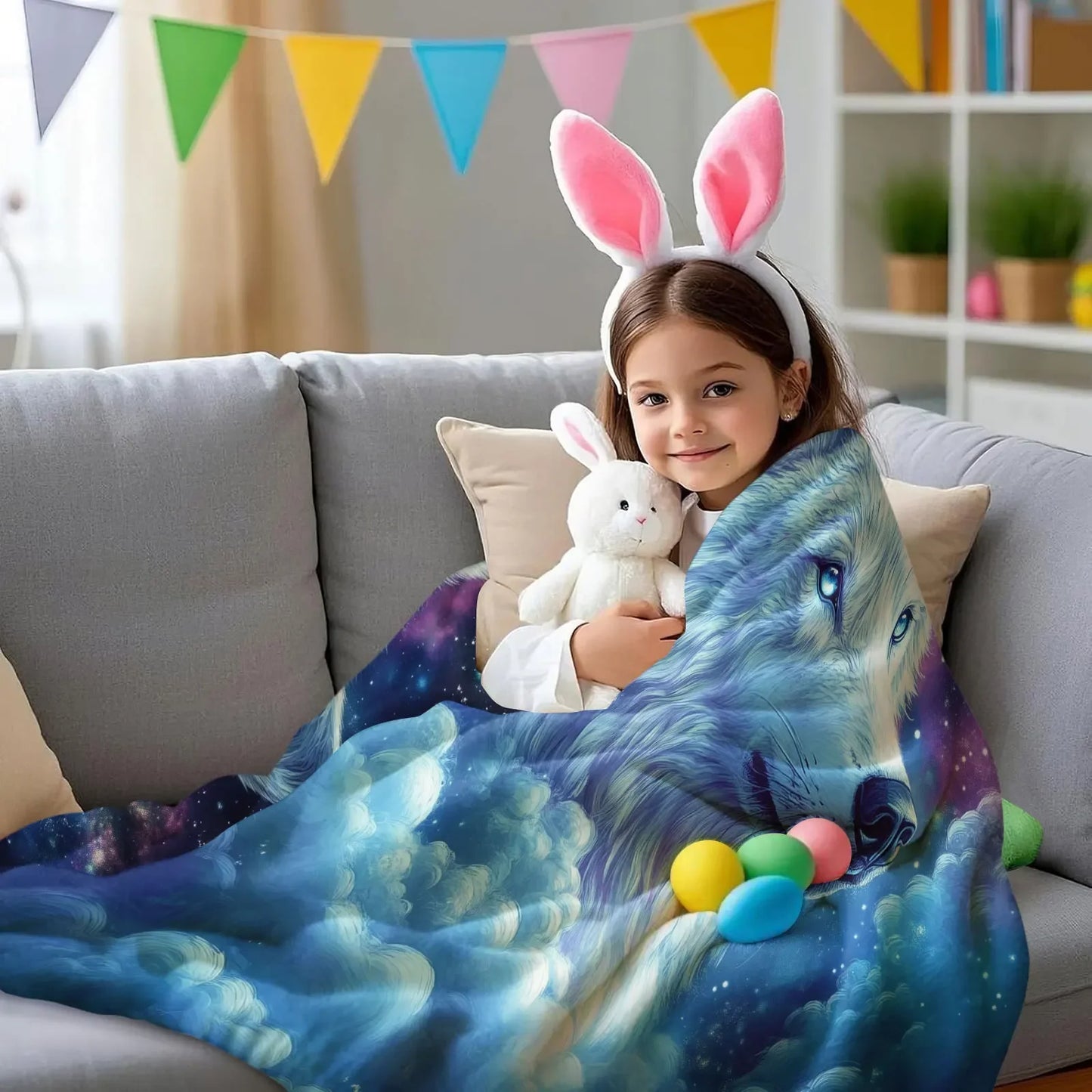 Cosmic Wolf Flannel Blanket - Polyester Coral Fleece Throw