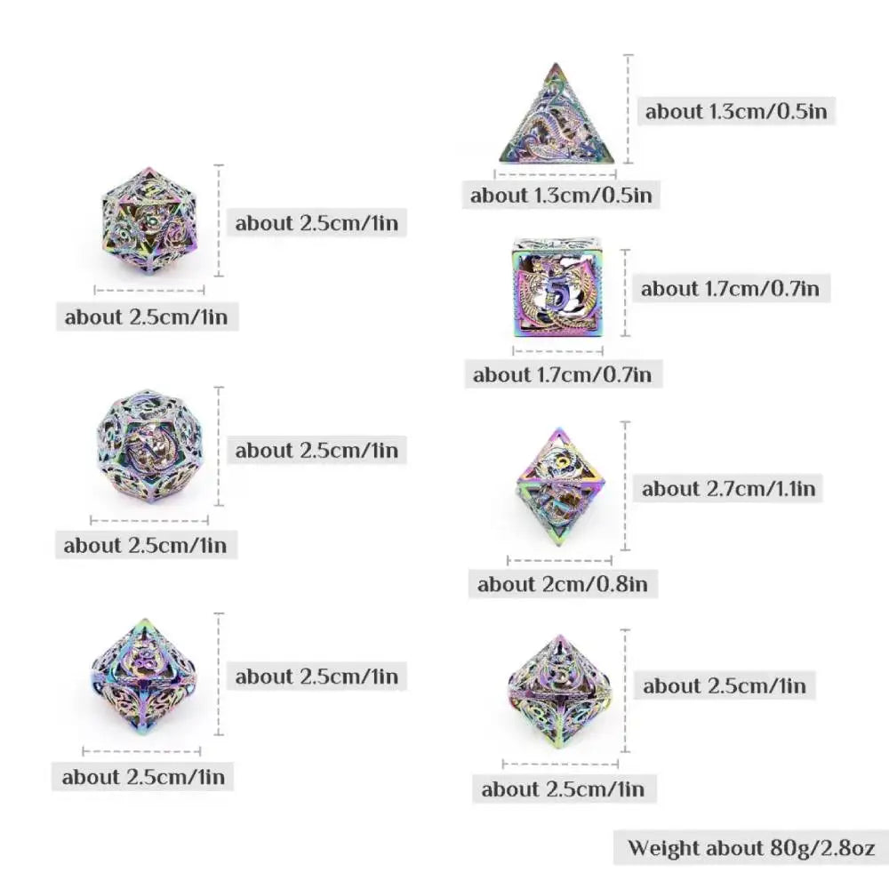 Metal Dragon Dice Set - Hollow D&D Polyhedral Dice