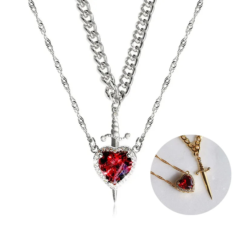 Heart and Sword Necklace - Rose Gift Box Set for Her