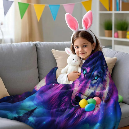 Cosmic Wolf Flannel Blanket - Polyester Coral Fleece Throw