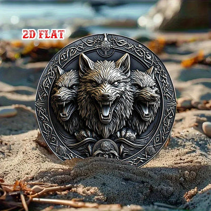 Wolf Faces Aluminum Sign - 20cm Round Celtic Knotwork Metal Wall Art
