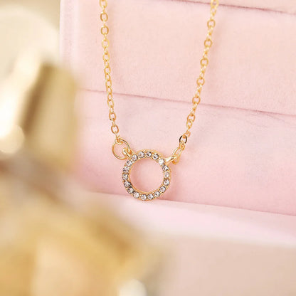 Crystal Circle Pendant Necklace - Gold Elegant Design