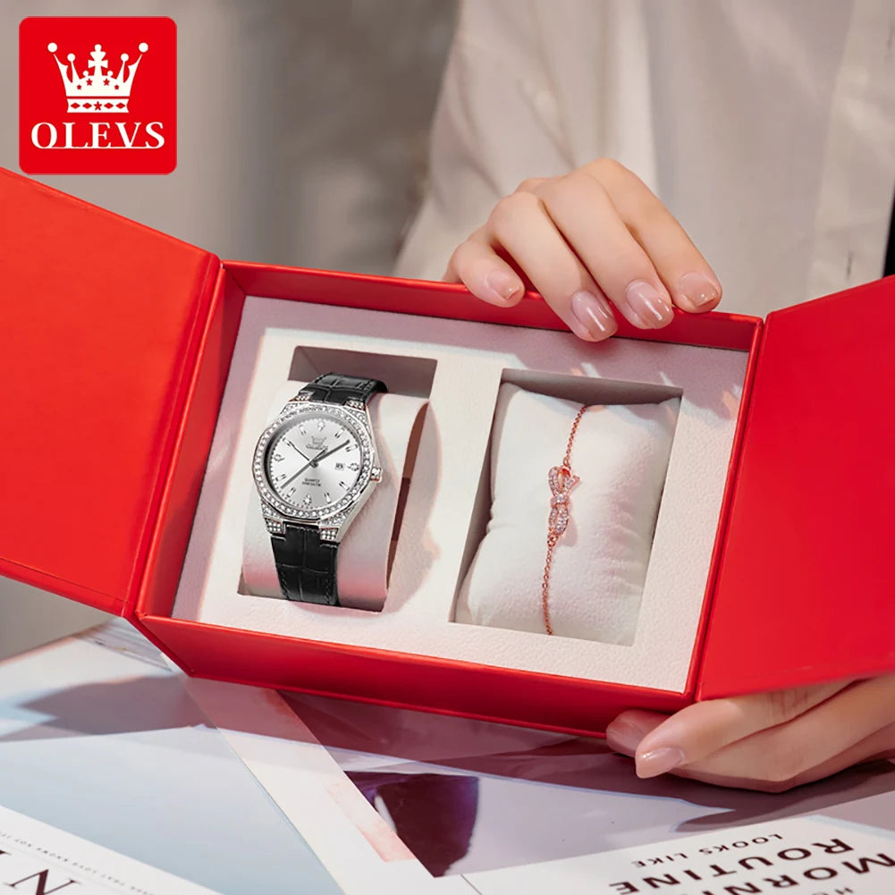 OLEVS 5606 Women’s Quartz Watch with Leather Strap and Luminous Hands