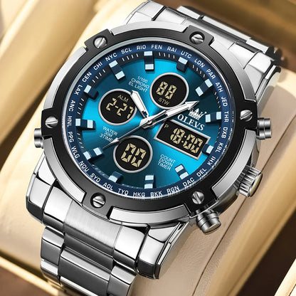 OLEVS Men’s Stainless Steel Multifunctional Analog-Digital Watch