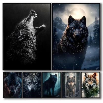 Black Wolf Canvas Poster - HD Print Wall Art Scroll Painting
