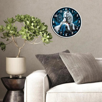 Wolf Dreamcatcher Wooden Wall Clock – Silent Quartz