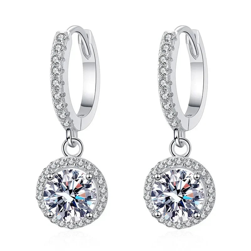 925 Sterling Silver Moissanite Earrings - 1 Carat Round