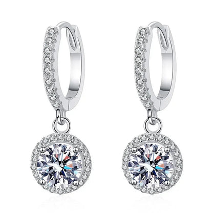 925 Sterling Silver Moissanite Earrings - 1 Carat Round