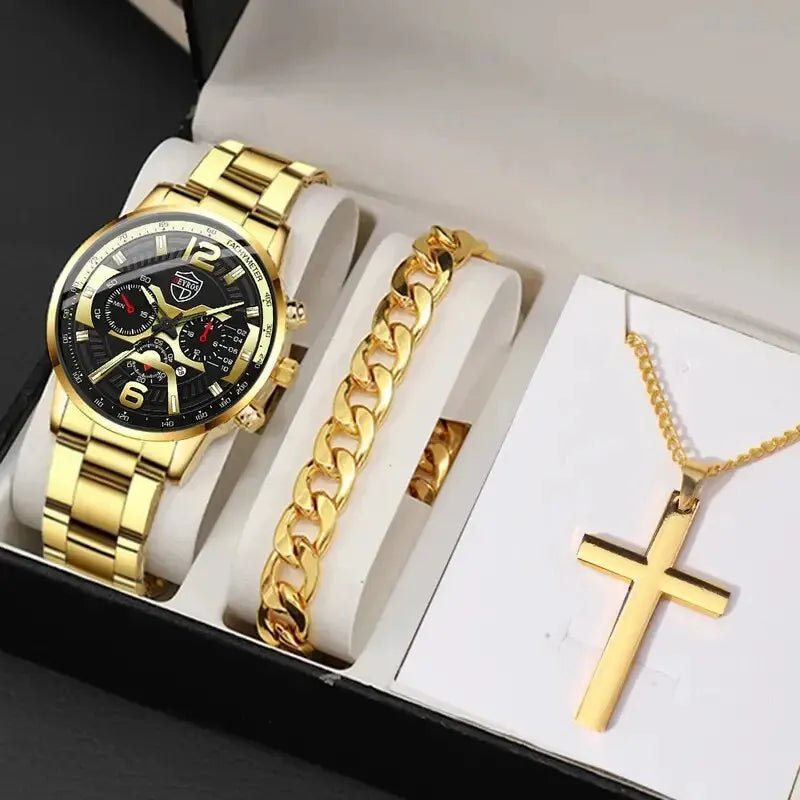 DEYROS Men's Fashion Quartz Watch - Stainless Steel Band, Numberless Dial, Casual Business