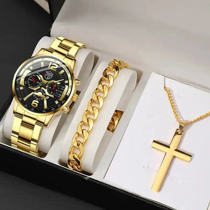 DEYROS Men's Fashion Quartz Watch - Stainless Steel Band, Numberless Dial, Casual Business