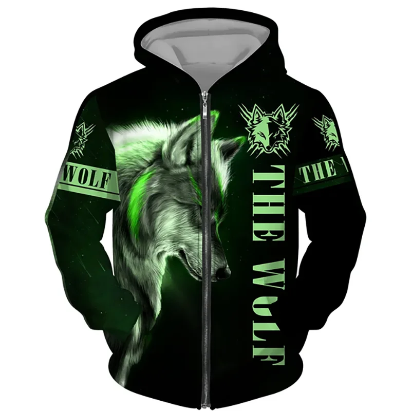 Wolf 3D Print Hoodie - Oversized Zipper Sweatshirt Streetwear