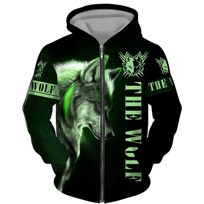 Wolf 3D Print Hoodie - Oversized Zipper Sweatshirt Streetwear
