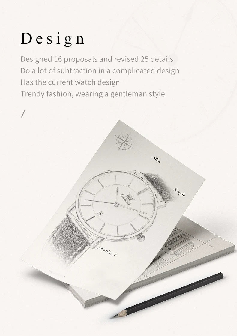 OLEVS 5869 Men's Watch - Ultra Thin 6.5mm, Minimalist, Leather Strap, Waterproof, Auto Date