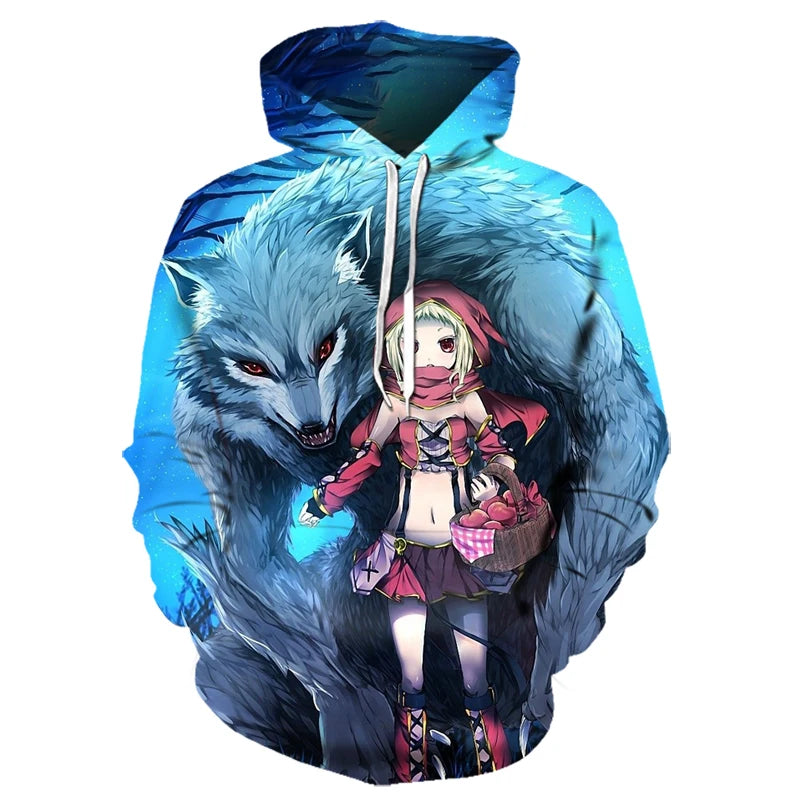 Wolf 3D Print Hoodie - Polyester O-Neck Oversized Streetwear