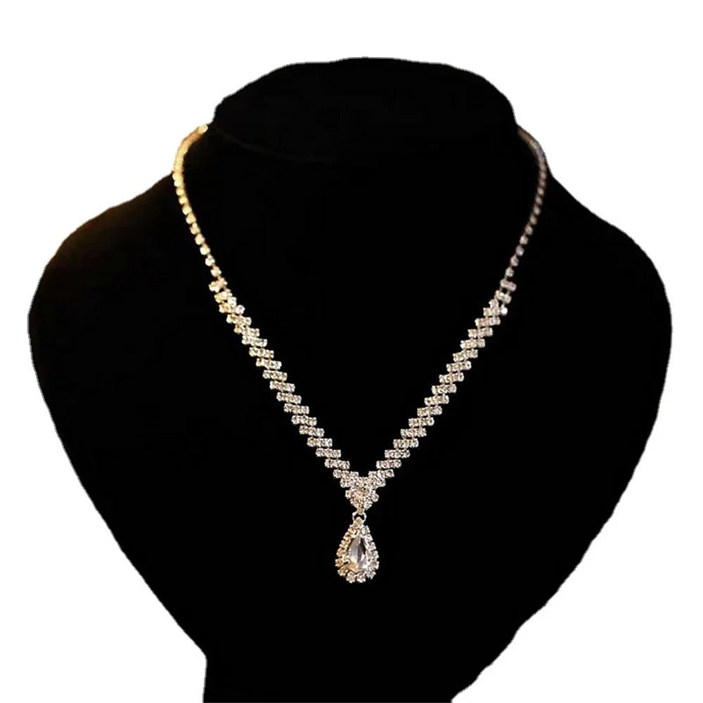 V-Shaped Rhinestone Necklace & Earrings Set - Luxury Jewelry