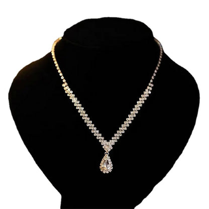 V-Shaped Rhinestone Necklace & Earrings Set - Luxury Jewelry